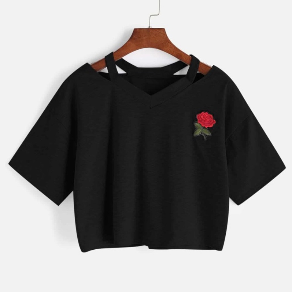 Womens Rose black Cropped tee L